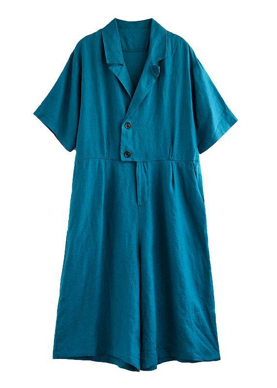Bohemian Blue Pockets Button Vacation Summer Linen Dress - SooLinen