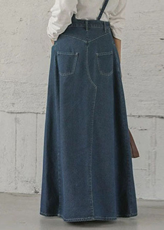 Bohemian Blue Pockets Patchwork Denim Maxi Skirts Spring