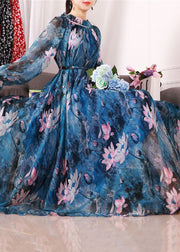Bohemian Blue Print Exra Large Hem Chiffon Beach Dresses Spring
