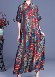 Bohemian Blue Print Silk Robe Dresses Spring