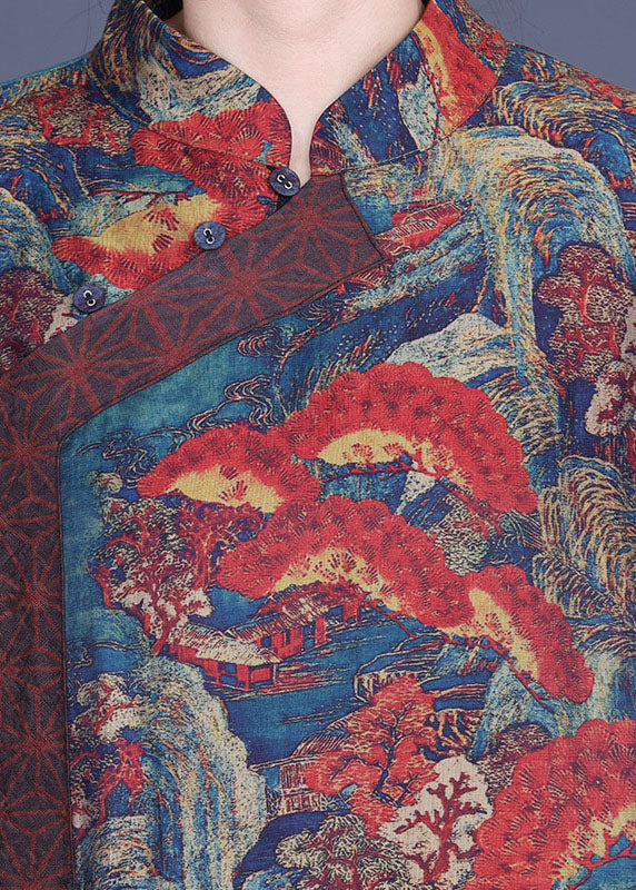 Bohemian Blue Print Silk Robe Kleider Frühling