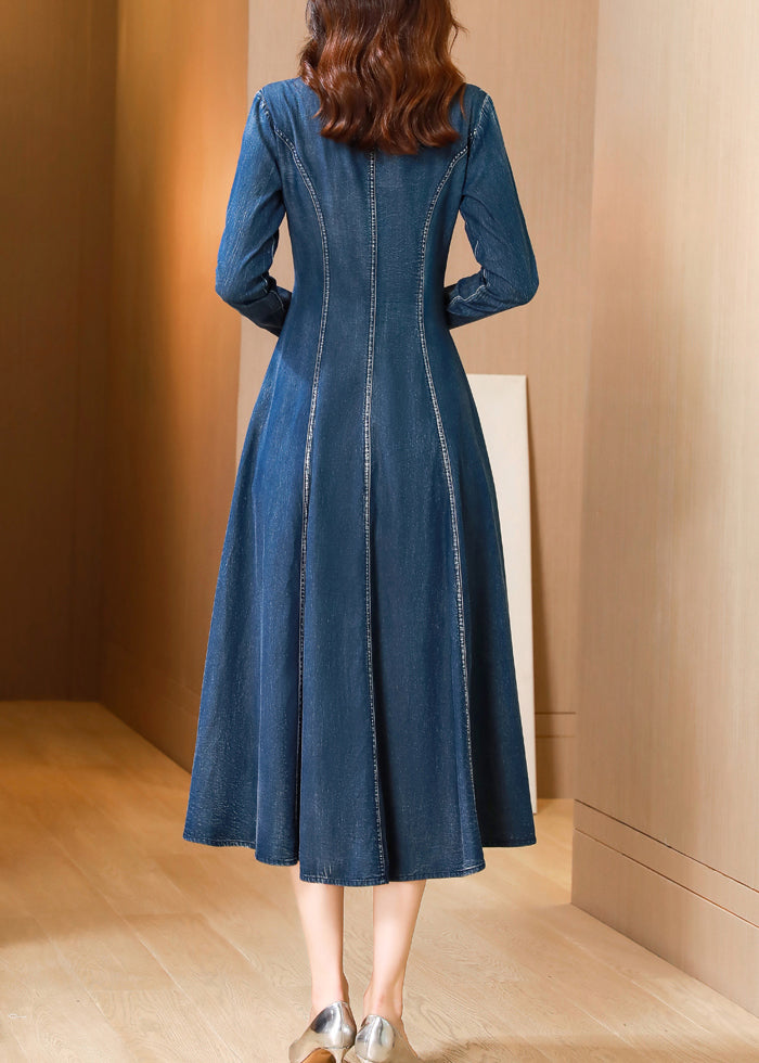 Bohemian Blue V Neck Embroidered Patchwork Denim Dresses Fall