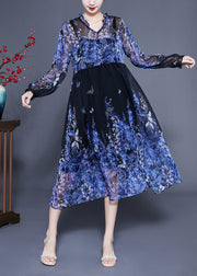 Bohemian Blue V Neck Ruffled Print Chiffon Holiday Dresses Two Piece Set Summer