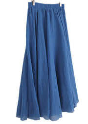 Bohemian Blue Wrinkled Elastic Waist Cotton Skirt Summer