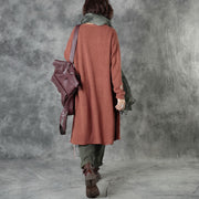 Bohemian Brick Red Knit Pockets Bestickte Herbst-Strickjacke mit langen Ärmeln