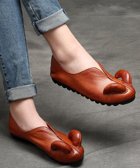 Bohemian Brown Sheep Horn Comfy Cowhide Leather Flats Shoes