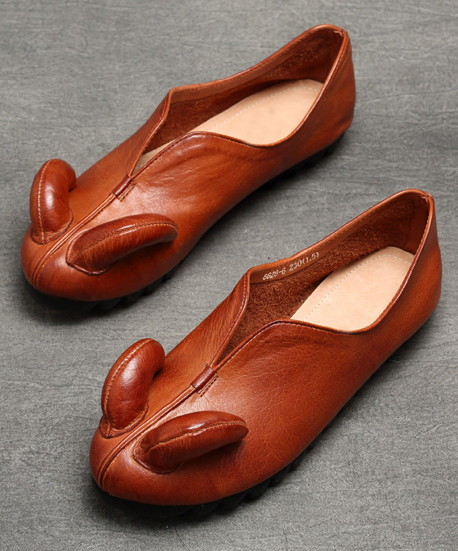 Bohemian Brown Sheep Horn Comfy Cowhide Leather Flats Shoes