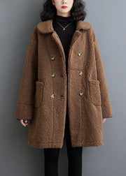 Bohemian Chocolate Double Breast Thick Faux Fur Trench Winter