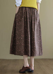 Bohemian Chocolate Loose A Line Summer Pockets Linen Skirts - SooLinen
