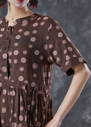 Bohemian Coffee Cinched Daisy Linen Dresses Summer