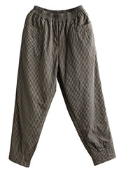 Bohemian Chocolate Elastic Waist Striped Pockets Fine Cotton Filled Pants Winter