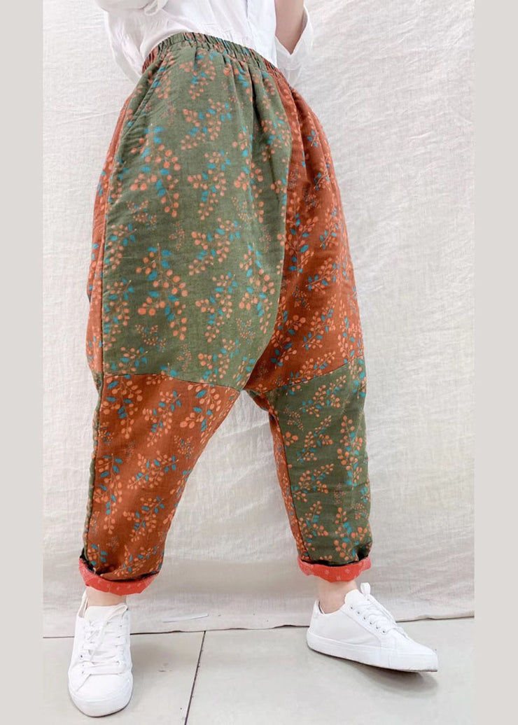 Bohemian Color block Loose High Waist Print Harem Winter Cotton Pants