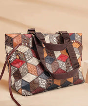 Bohemian Colorblock Geometric Appliqued Calf Leather Tote Handbag