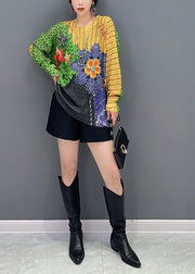 Bohemian Colorblock Oversized Print Knit Sweater Tops Spring