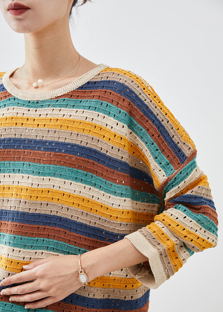 Bohemian Colorblock Oversized Striped Knit Top Fall