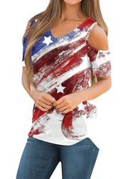 Bohemian Colorblock V Neck Off The Shoulder Independence Day Theme Tanks Summer