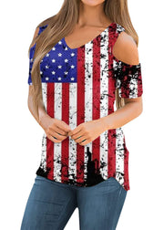 Bohemian Colorblock V Neck Off The Shoulder Independence Day Theme Tanks Summer
