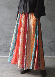 Bohemian Colorblock elastic waist drawstring pocket Linen Skirts Spring