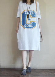 Bohemian Cotton clothes For Women Women Soft Comfortable Printed Split Loose Dress - SooLinen