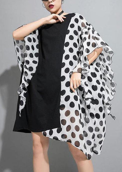 Bohemian Cotton clothes For Women fine Polka Dot Spliced Chiffon Personality Irregular Dress - SooLinen