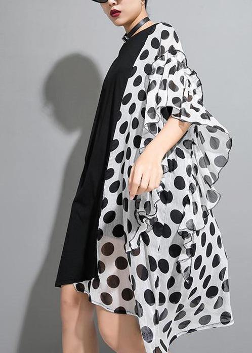 Bohemian Cotton clothes For Women fine Polka Dot Spliced Chiffon Personality Irregular Dress - SooLinen