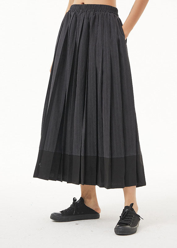 Bohemian Dark Grey elastic waist Patchwork pleated Skirt Spring
