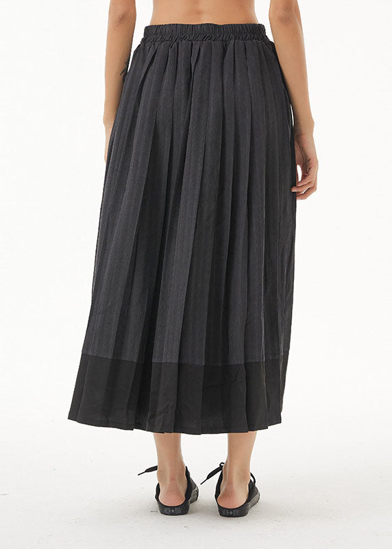 Bohemian Dark Grey elastic waist Patchwork pleated Skirt Spring