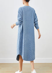 Bohemian Denim Blue V Neck Cotton Long Dress Fall