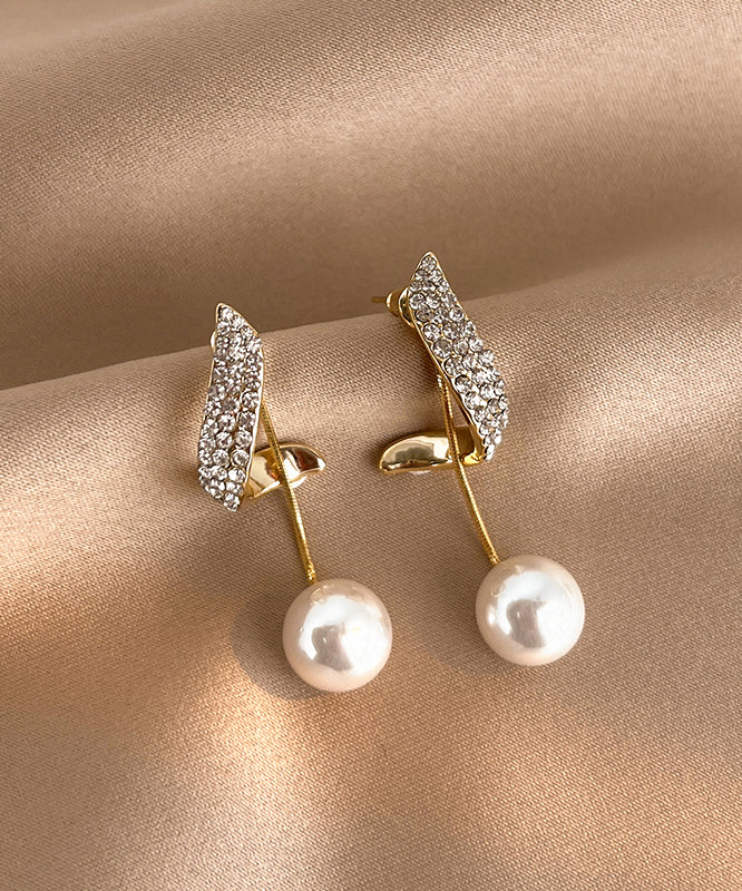 Bohemian Gold Sterling Silver Overgild Zircon Pearl Drop Earrings