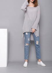 Bohemian Gray U Neck low high design Linen Shirts Spring - SooLinen
