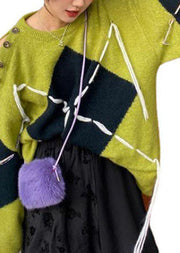Bohemian Green Cold Shoulder Button Knit top Winter
