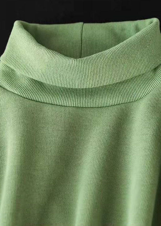 Bohemian Green Embroidered Turtle Neck Warm Fleece Sweatshirts Top Winter