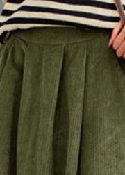 Bohemian Green High Waist Pockets Velour A Line Skirts Fall
