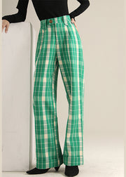 Bohemian Green Plaid high waist straight pants Spring