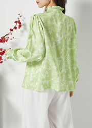 Bohemian Green Ruffled Print Butterfly Silk Tops Spring