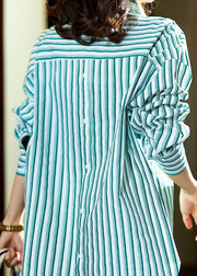 Bohemian Green Striped Graphic Patchwork Cotton Shirts Spring