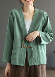 Bohemian Green Tasseled Pockets Patchwork Corduroy Coat Fall