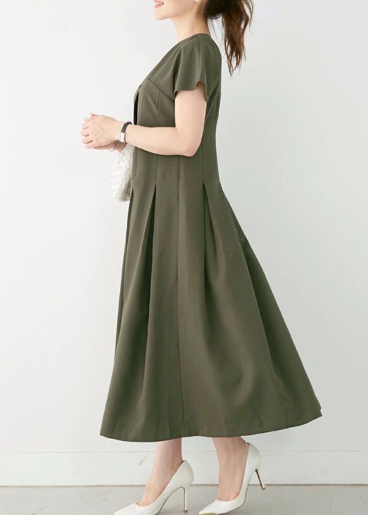 Bohemian Green V Neck Patchwork Wrinkled Cotton Dress Summer