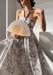 Bohemian Grey Cold Shoulder Print Exra Large Hem Chiffon Dress Sleeveless