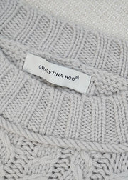 Bohemian Grey Hollow Out Wollstrickpullover Frühling