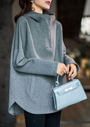Bohemian Grey Hooded Zippered Cotton Sweatshirt Streetwear Fall