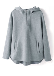 Bohemian Grey Hooded Zippered Cotton Sweatshirt Streetwear Fall