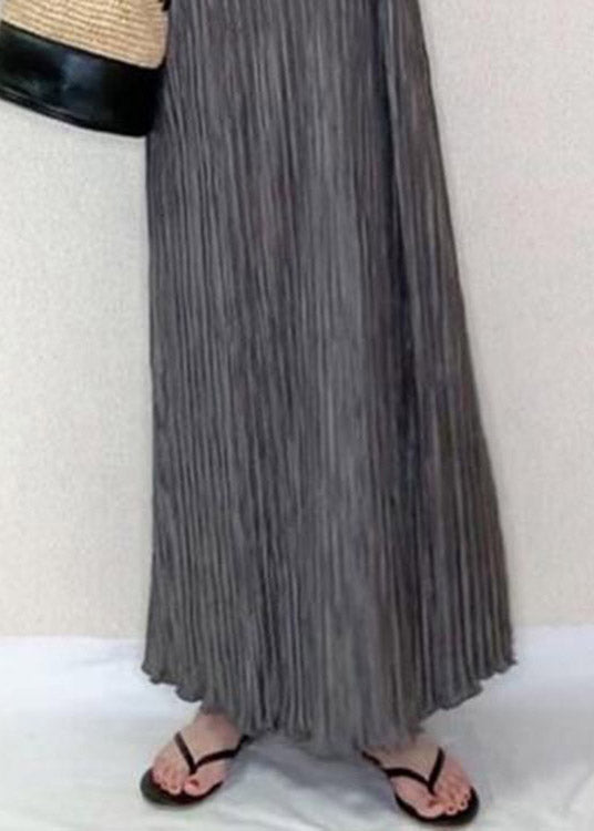 Bohemian Grey O-Neck Long Pleated Dress Summer
