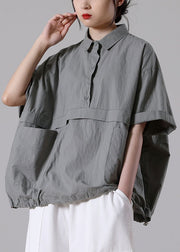 Bohemian Grey Übergroße Taschen Einfarbige Baumwollhemden Kurzarm