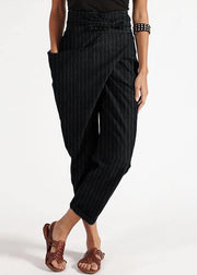 Bohemian Grey Striped High Waist Cotton Harem Pants Summer - SooLinen