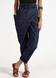 Bohemian Grey Striped High Waist Cotton Harem Pants Summer - SooLinen