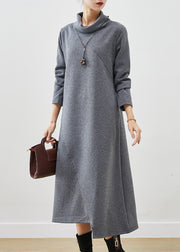 Bohemian Grey Turtle Neck Cotton Vacation Dresses Fall