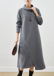 Bohemian Grey Turtle Neck Cotton Vacation Dresses Fall
