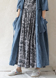 Bohemian Grey elastic waist drawstring Print Cotton Skirts Spring