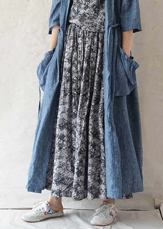 Bohemian Grey elastic waist drawstring Print Cotton Skirts Spring